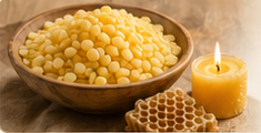 Bienenwachsperlen mit Kerze und Wabe